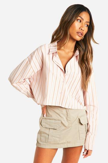 Striped Boxy Crop Shirt pink