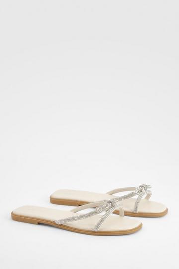 Cream White Diamante Bow Detail Sandals