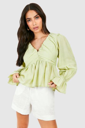 Petite Volume Sleeve Ruched Top chartreuse