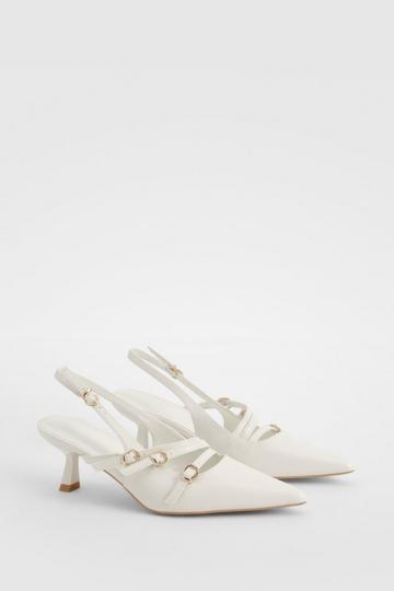 Buckle Detail Slingback Court Shoes white