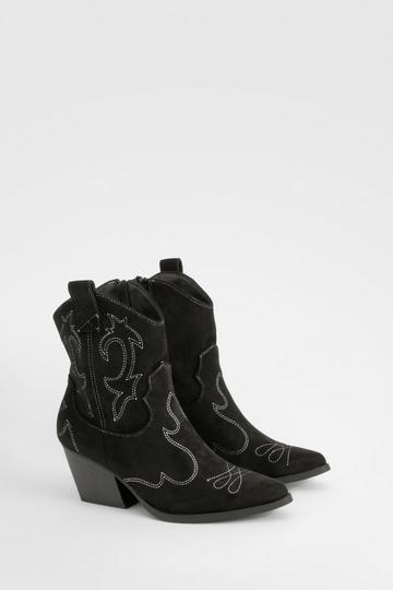 Stitch Detail Western Ankle Boots black