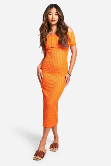 Orange Textured Bardot Cut Out Back Midaxi Dress