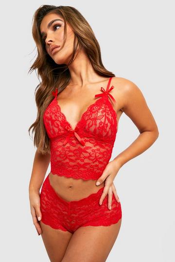 Lace Bralette And Short Set red