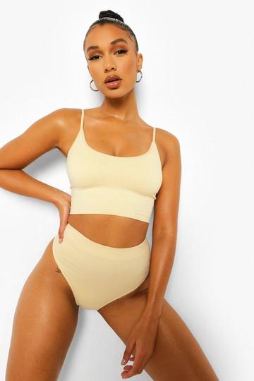 Buy Boohoo Low Back Plunge Thong Bodysuit Shapewear In Nude