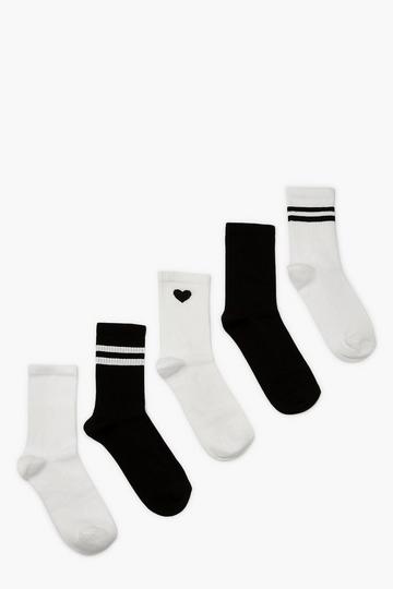 5 Pack Sports Socks blackwhite