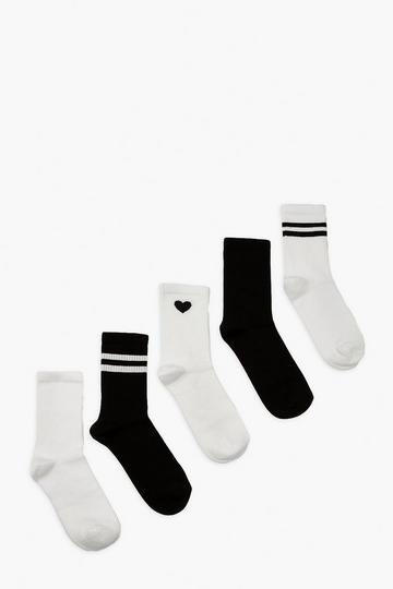 Heart & Stripes Sports Socks 5 Pack white