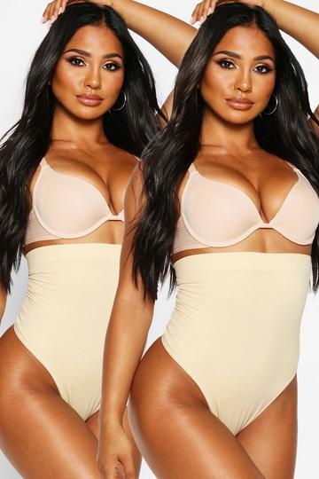 2 Pack High Waist Control Thong nude