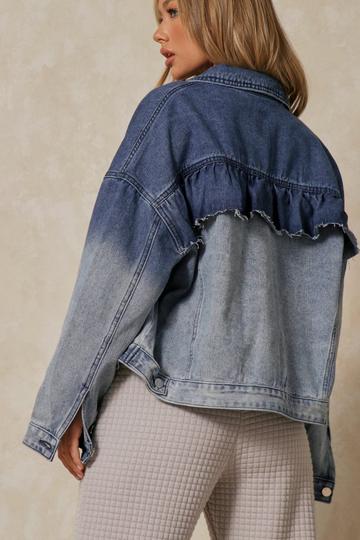 Blue Ombre Denim Jacket With Ruffle Back