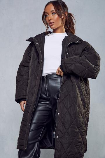 Black Oversized Quilted Hooded Coat