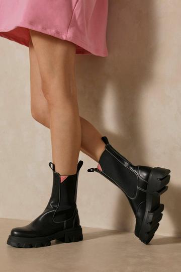 Pink Contrast Stitch Chunky Ankle Boot