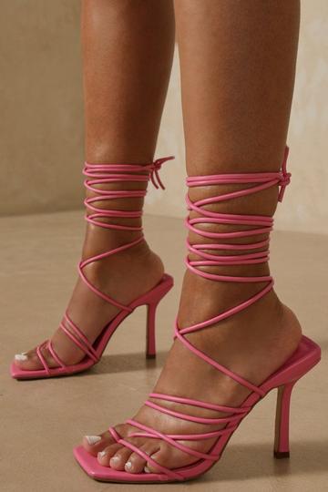 Pink Lace Up Strappy Heels