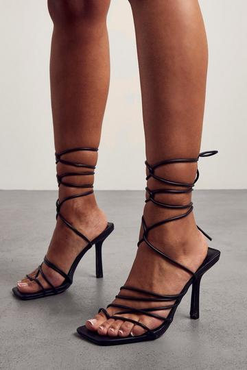 Black Lace Up Strappy Heels