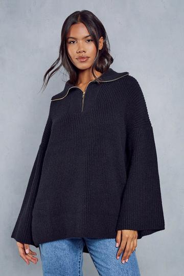 Zip Detail High Neck Jumper black