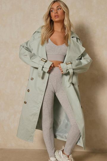 Sage Green Oversized Belted Trench Coat