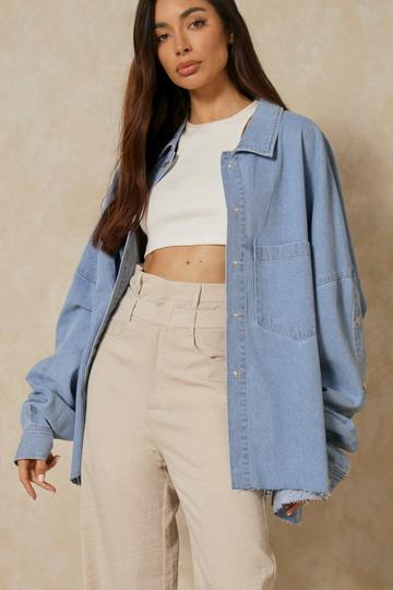 Blue Oversized Popper Detail Denim Shacket
