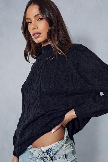 Black Oversized Cable Chunky Knit Jumper