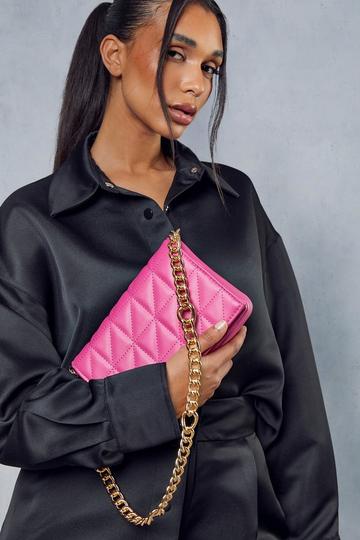 Chunky Chain Quilted Shoulder Bag hot pink