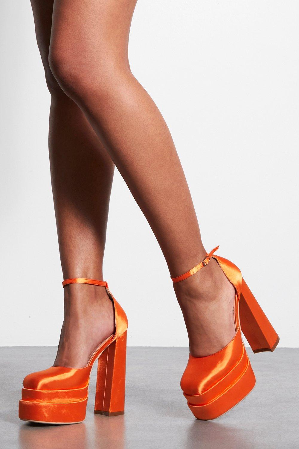 Daniel Eppie Orange Leather Mid Heel Sling Back Shoes