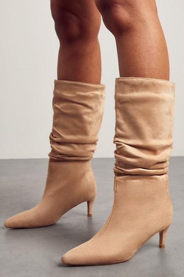Stone Beige Faux Suede Mid Heel Ankle Boots