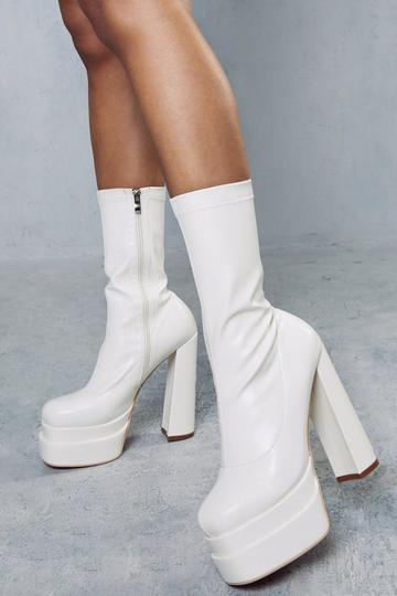 Cream White Extreme Platform Ankle Boots