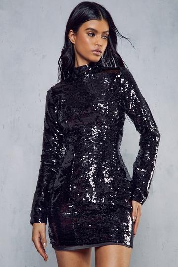 High Shine Sequin Dress black
