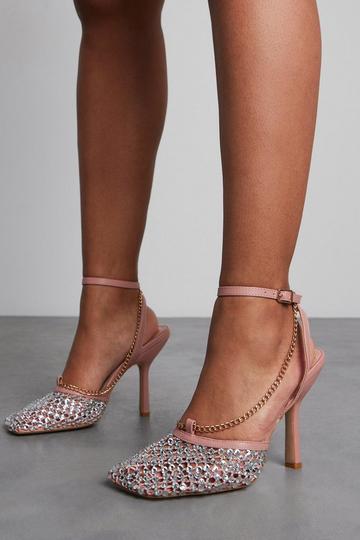 Pink Diamante Net Detail High Heels