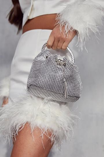 Embellished Drawstring Grab Bag silver