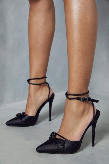 Black Pointed Bow Detail High Heels