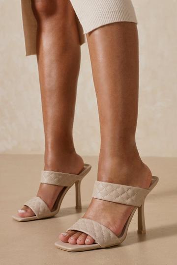 Quilted Square Toe Heeled Mules nude