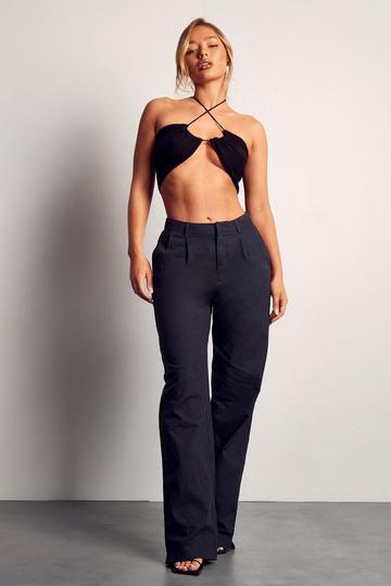 Black Tailored Linen Look Trousers