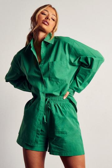 Green Oversized Linen Look Shirt