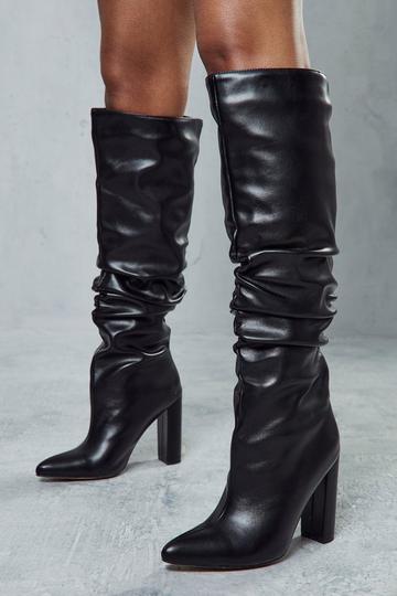 Purple Leather Look Pointed Heeled Boot