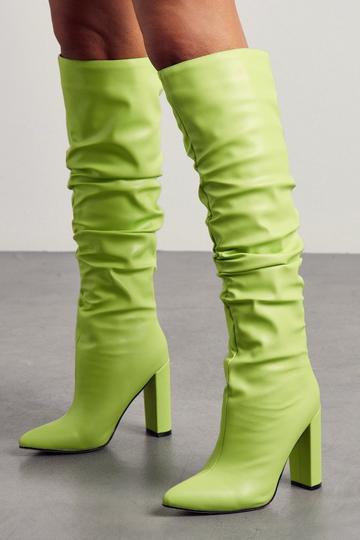 Leather Look Pointed Heeled Boots lime
