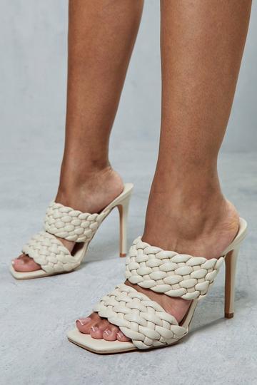 Woven Strappy Heeled Mules nude