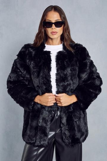 Oversized Luxe Panelled Faux Fur Coat black