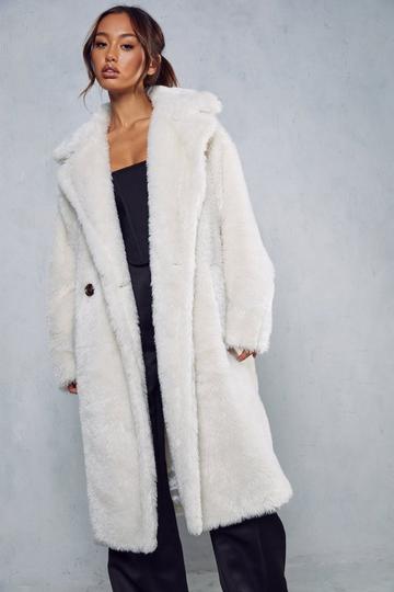Cream White Oversized Teddy Faux Fur Coat