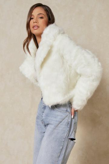 Cream White Faux Fur Cropped Jacket