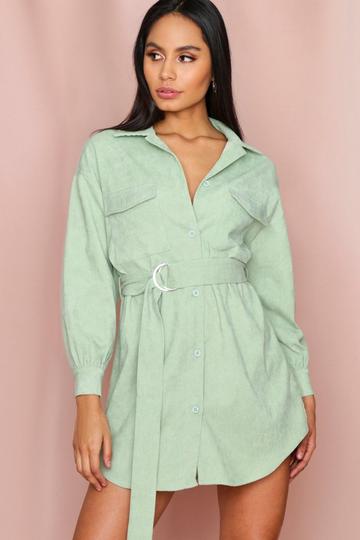 Puff Sleeve Belted Cord Dress mint