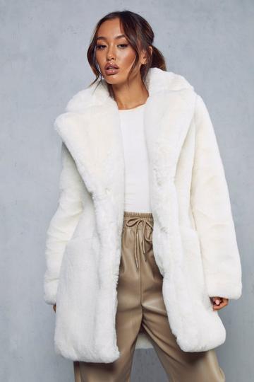 Ivory White Oversized Faux Fur Coat