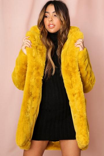 Mustard Yellow Oversized Faux Fur Coat