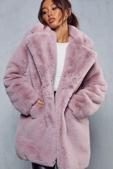 Pink Oversized Faux Fur Coat