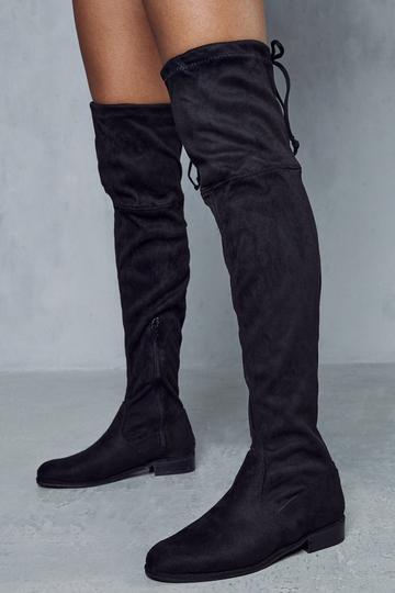 Tie Back Flat Over The Knee Boots black