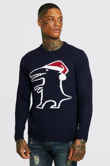 Dino Christmas Sweater navy