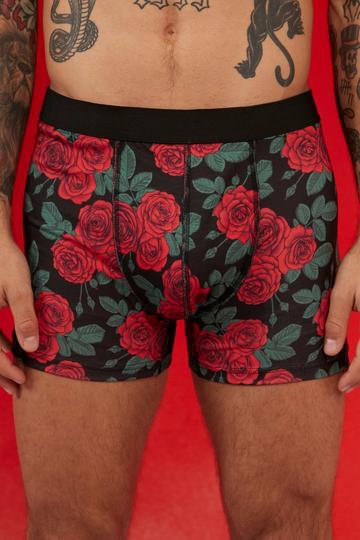 Valentines Rose Print Boxer Gift Set black