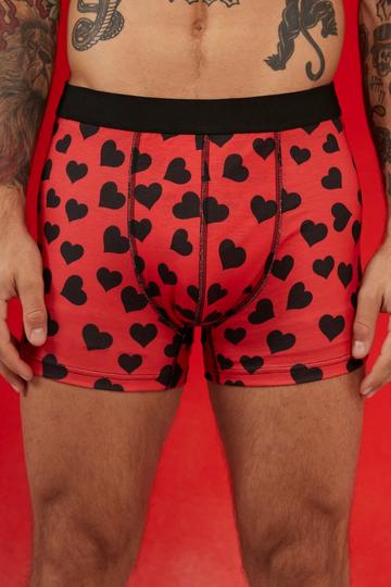 Valentines All Over Heart Boxer Gift Set red