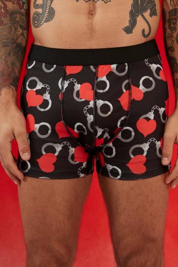 Valentines Handcuff And Heart Boxer Gift Set black