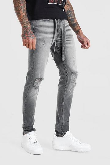 Grey Skinny Distressed Jean With Belt
