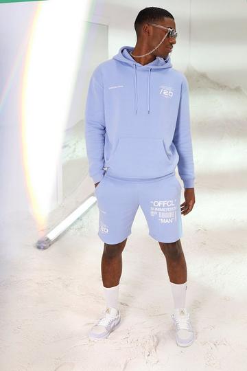 Official MAN Print Short Hooded Tracksuit powder blue