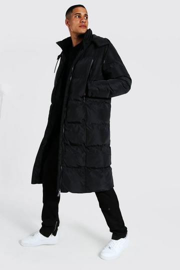 Black Tall Longline Duvet Puffer With Zips