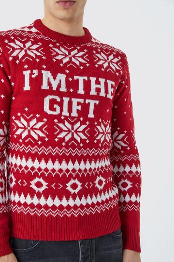 I'm The Gift Knitted Christmas Jumper red